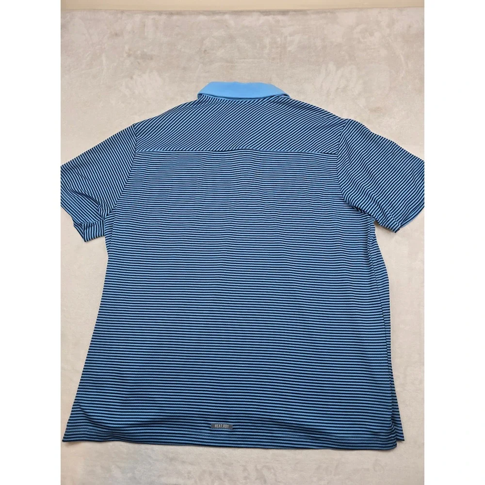 Adidas Golf Polo Shirt Mens 2XL Blue Black Striped Polyester HEAT.RDY‎ Golf Top